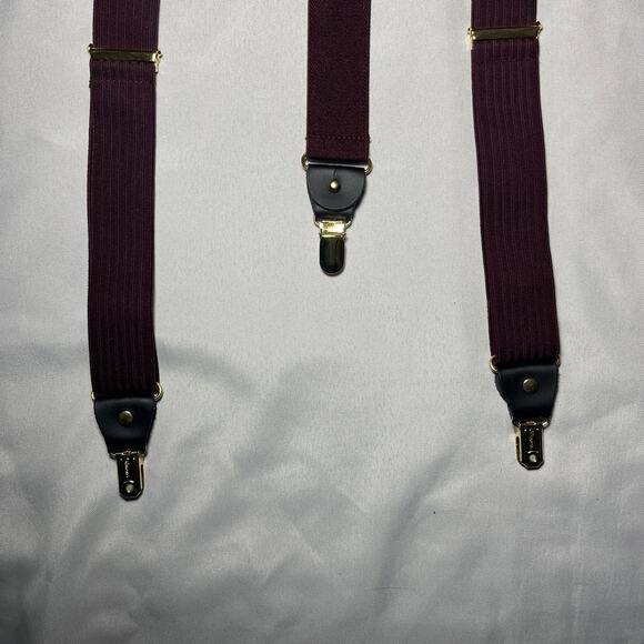 Gillmons Suspenders Maroon Red Clip On Leather Holiday Festive Christmas - Picture 3 of 4